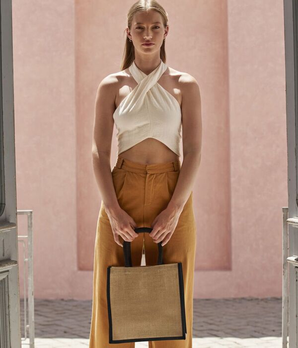 Natural starched jute midi tote Thumbnail