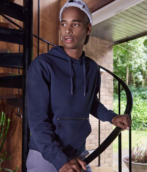 Regular fit piqué hoodie with zipped pocket Thumbnail